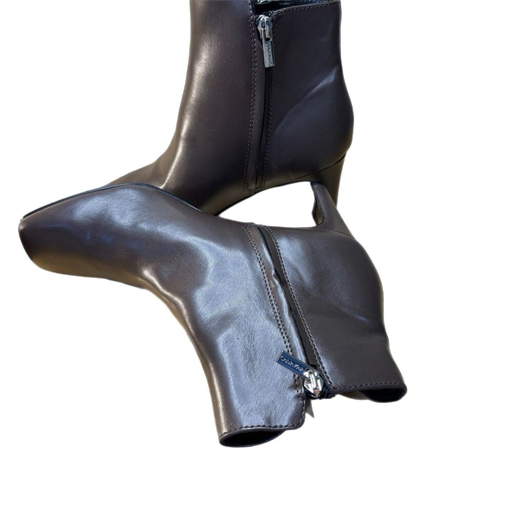 Calvin Klein Coli2 Dark Brown Leather Ankle Boots Square Toe Side Zip Size 8